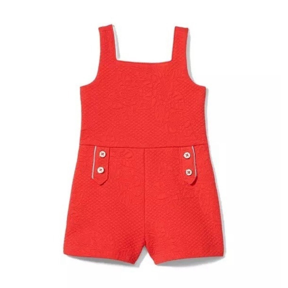 Janie and Jack Coral-Red Textured Girls' Romper